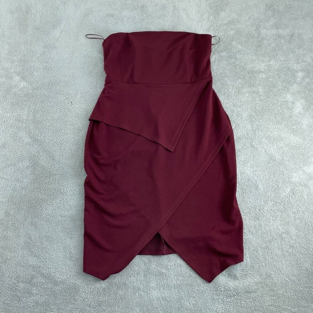 Asos Womens Burgundy Strapless Asymmetric  Dress Size 18 US NWT 3707